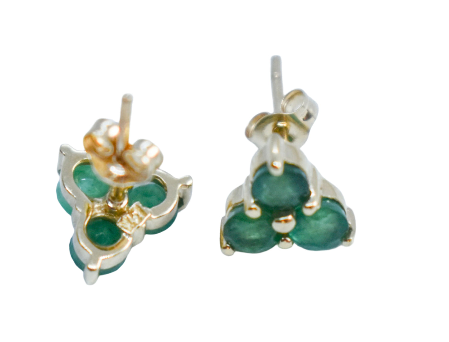 Vintage 14K Yellow Gold Triple Round Emerald Stud Earrings