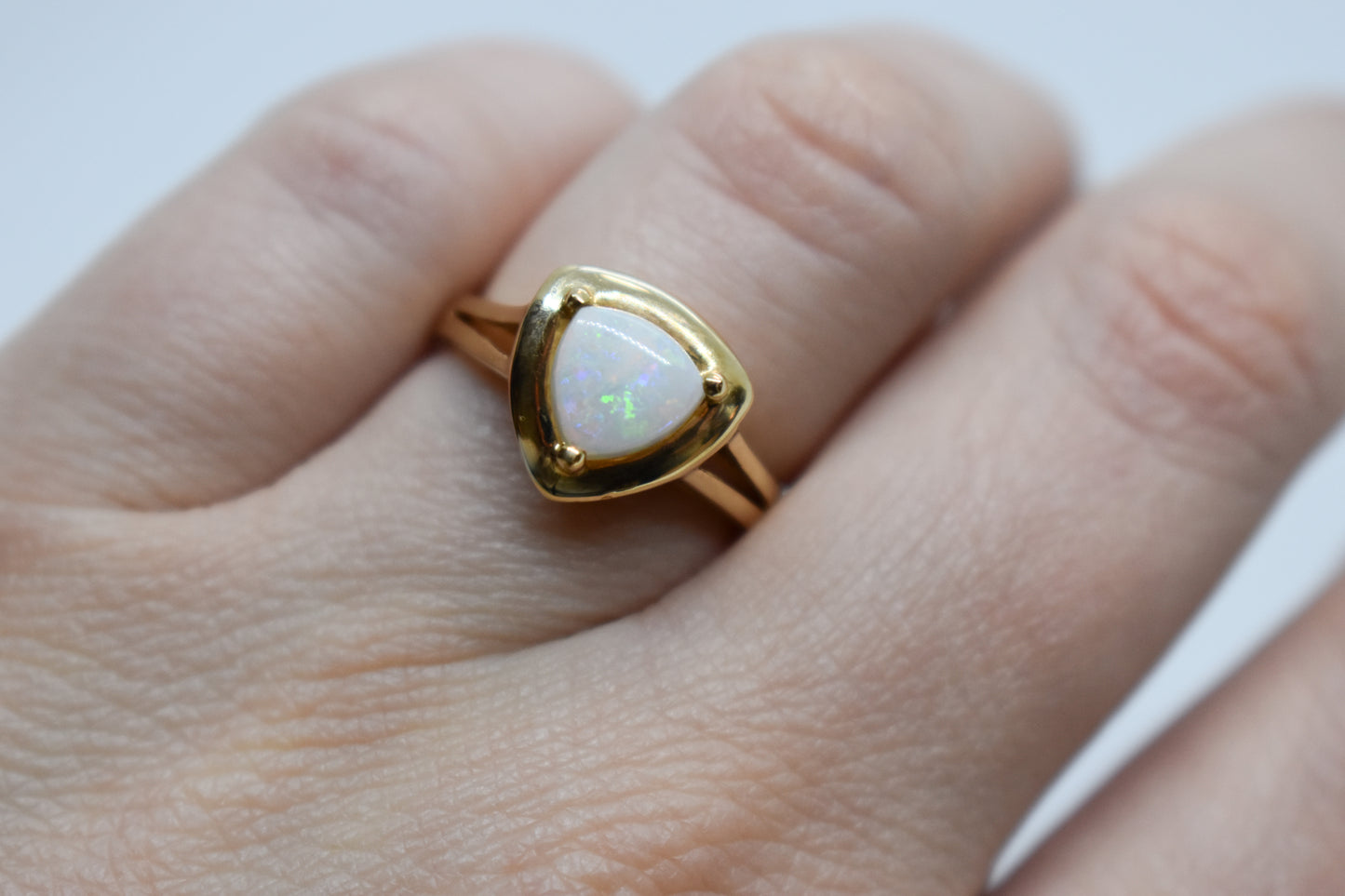 Vintage 14k Yellow Gold Trillion Opal Ring Size 6 1/2