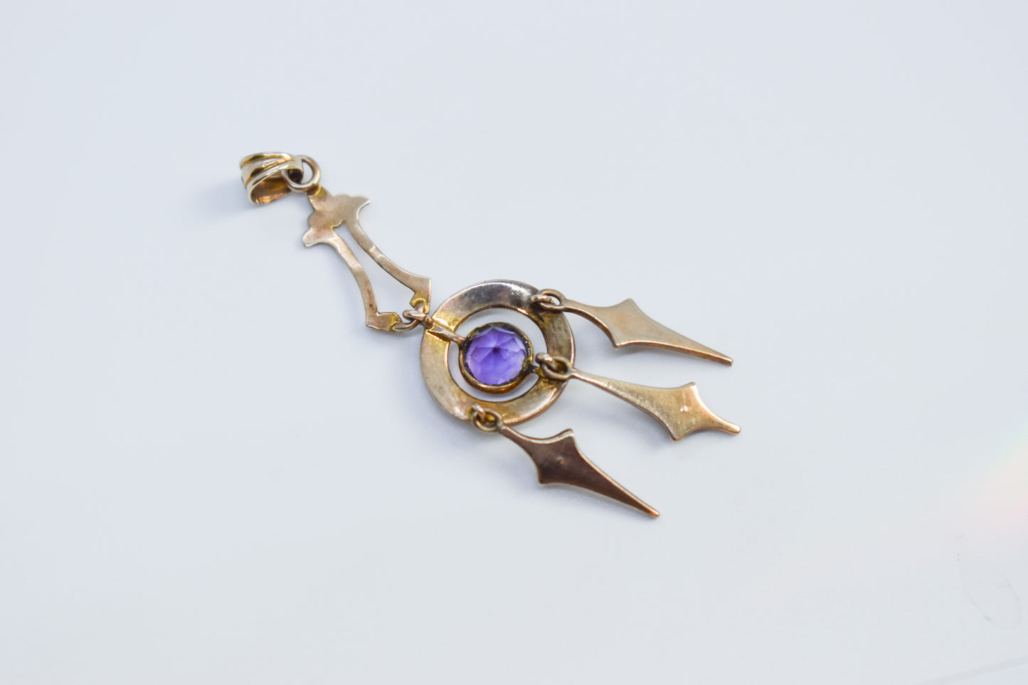 Vintage Antique 10k Yellow Gold Amethyst and Seed Pearl Drop Pendant