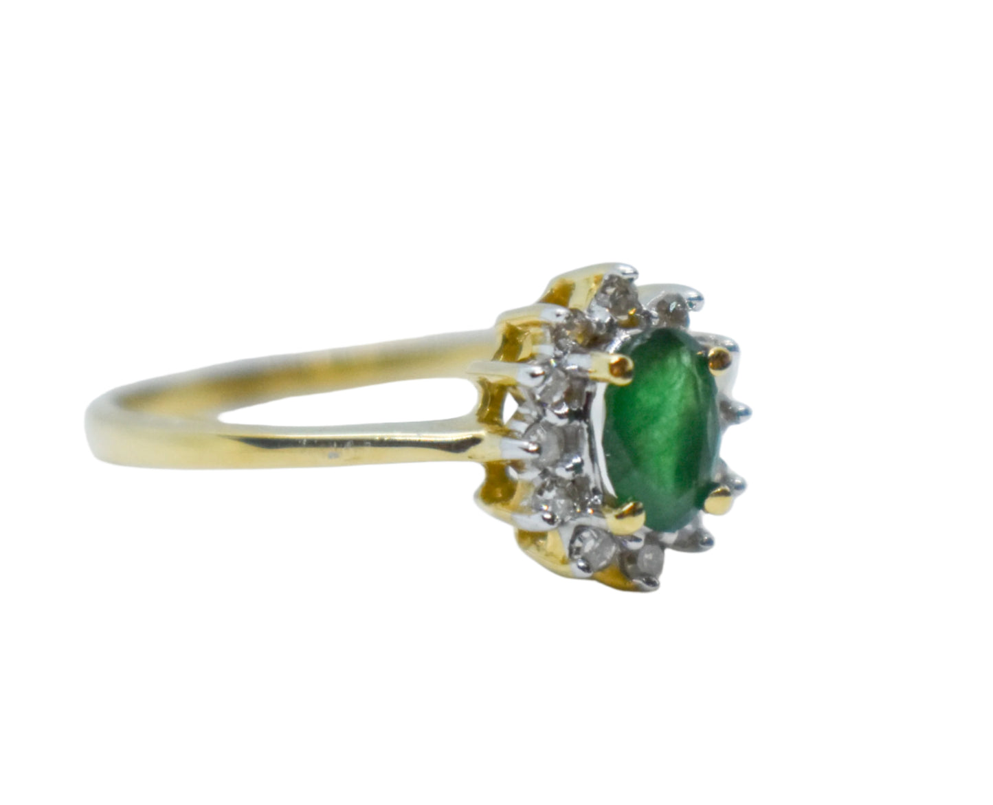 Vintage 14k Yellow Gold Emerald and Diamond Ring Size 7