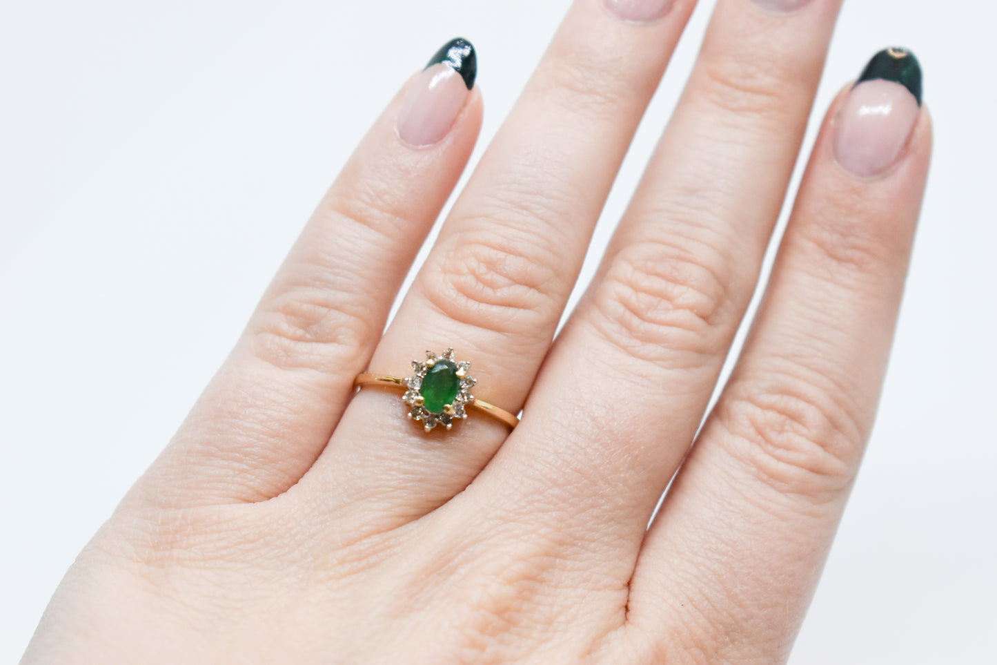 Vintage 14k Yellow Gold Emerald and Diamond Ring Size 7