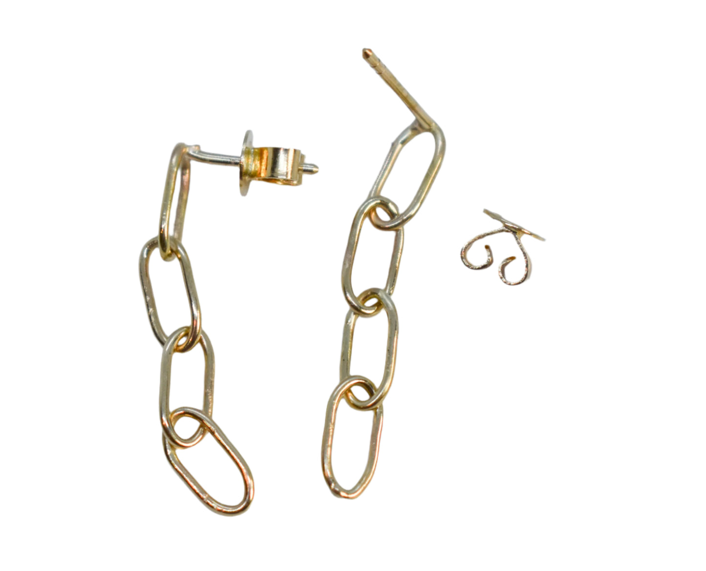 Handmade Solid 14K Yellow Gold Oval Link Paper Clip Link Chain Dangle Earrings
