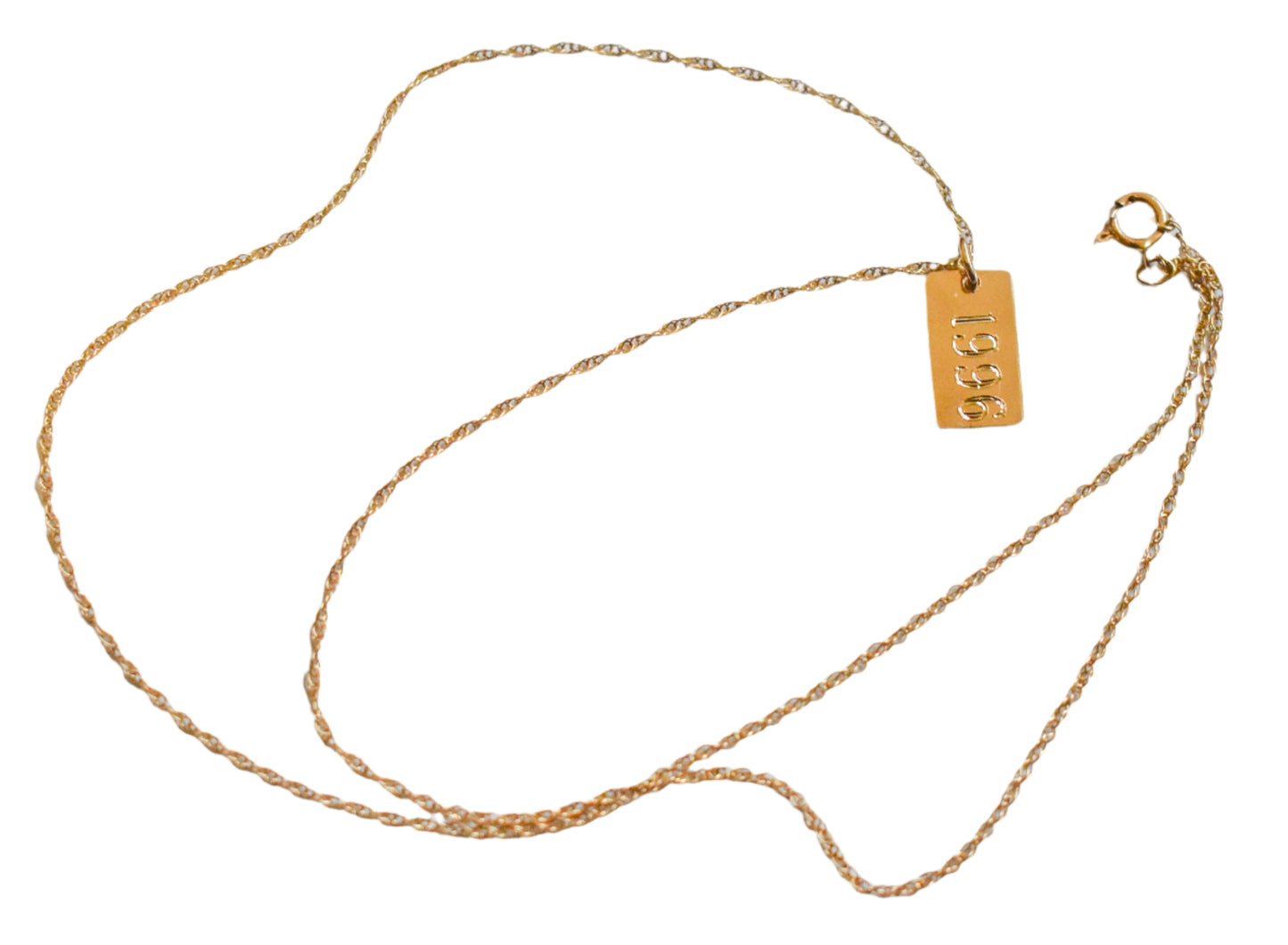 New Handmade 14k Yellow Gold 1996 Pendant on a Dainty Chain 16"
