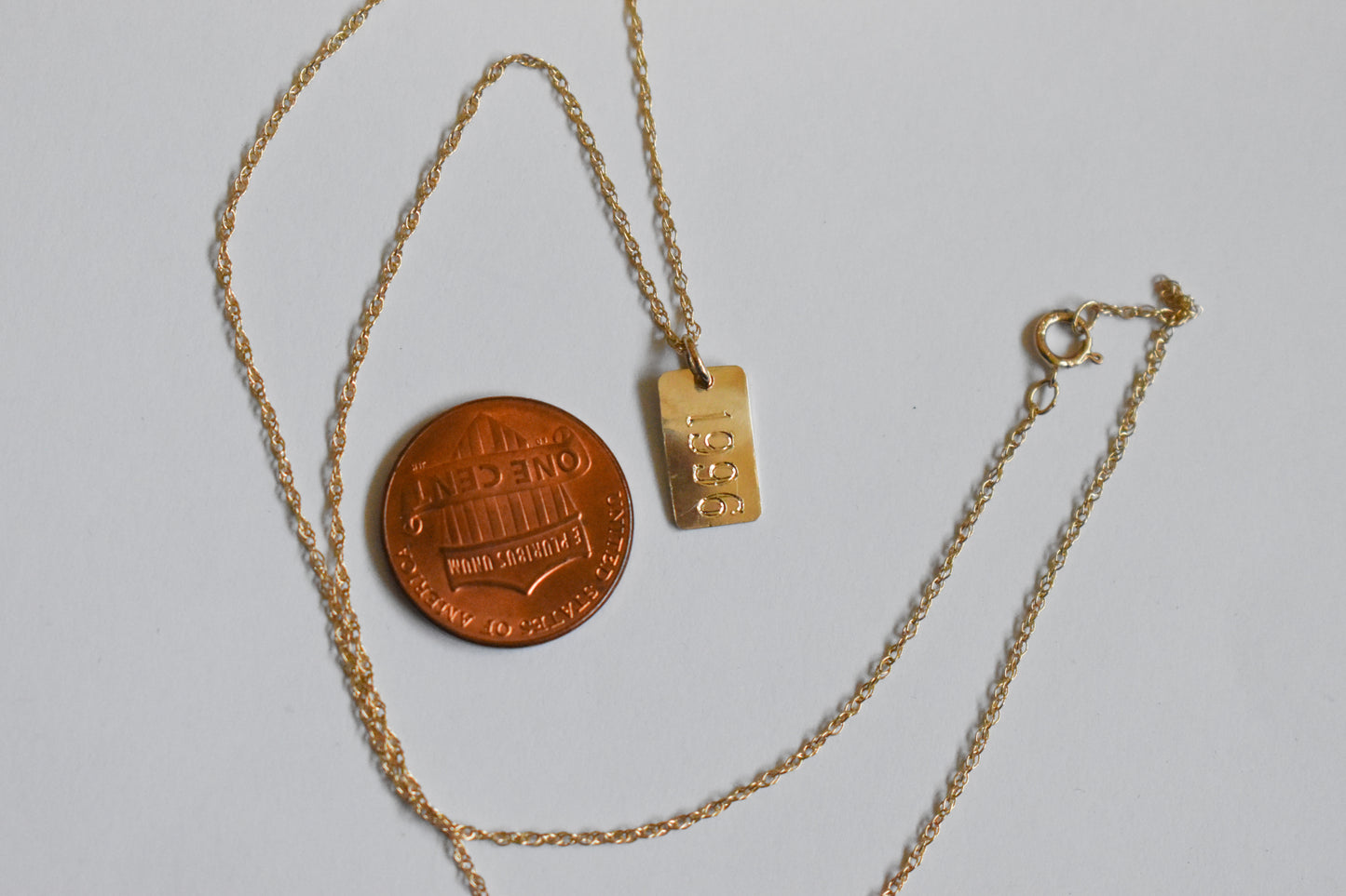 New Handmade 14k Yellow Gold 1996 Pendant on a Dainty Chain 16"