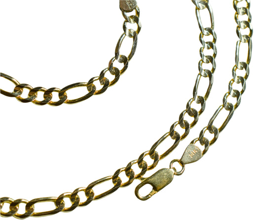 Vintage 14k Yellow Gold Solid Figaro Chain Necklace 20"