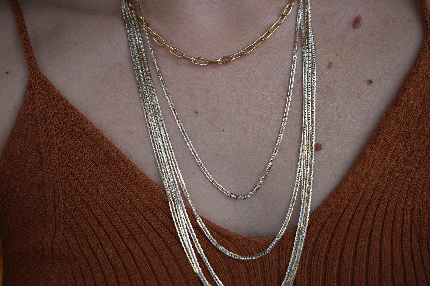 Vintage 10k Two-Tone Gold Pave Mariner Link Chain Necklace 5 available in different sizes