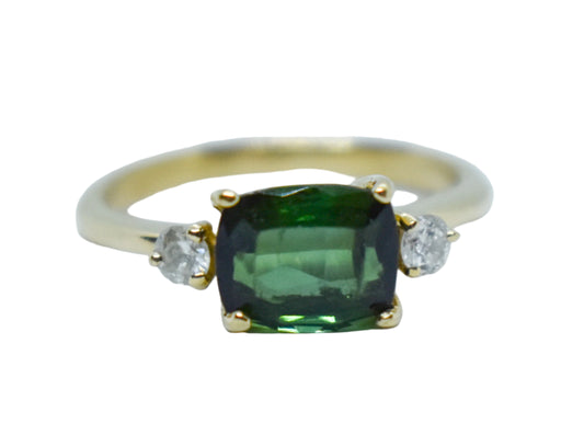 Vintage 14k Yellow Gold Tourmaline and Diamond Ring Size 6