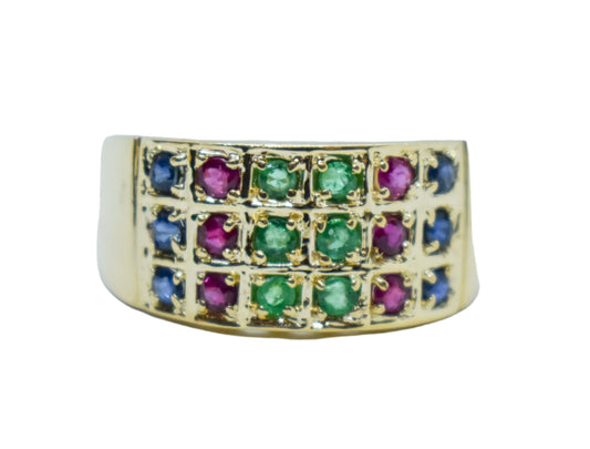Vintage 14k Yellow Gold Emerald Sapphire and Ruby Ring Size 7 1/4