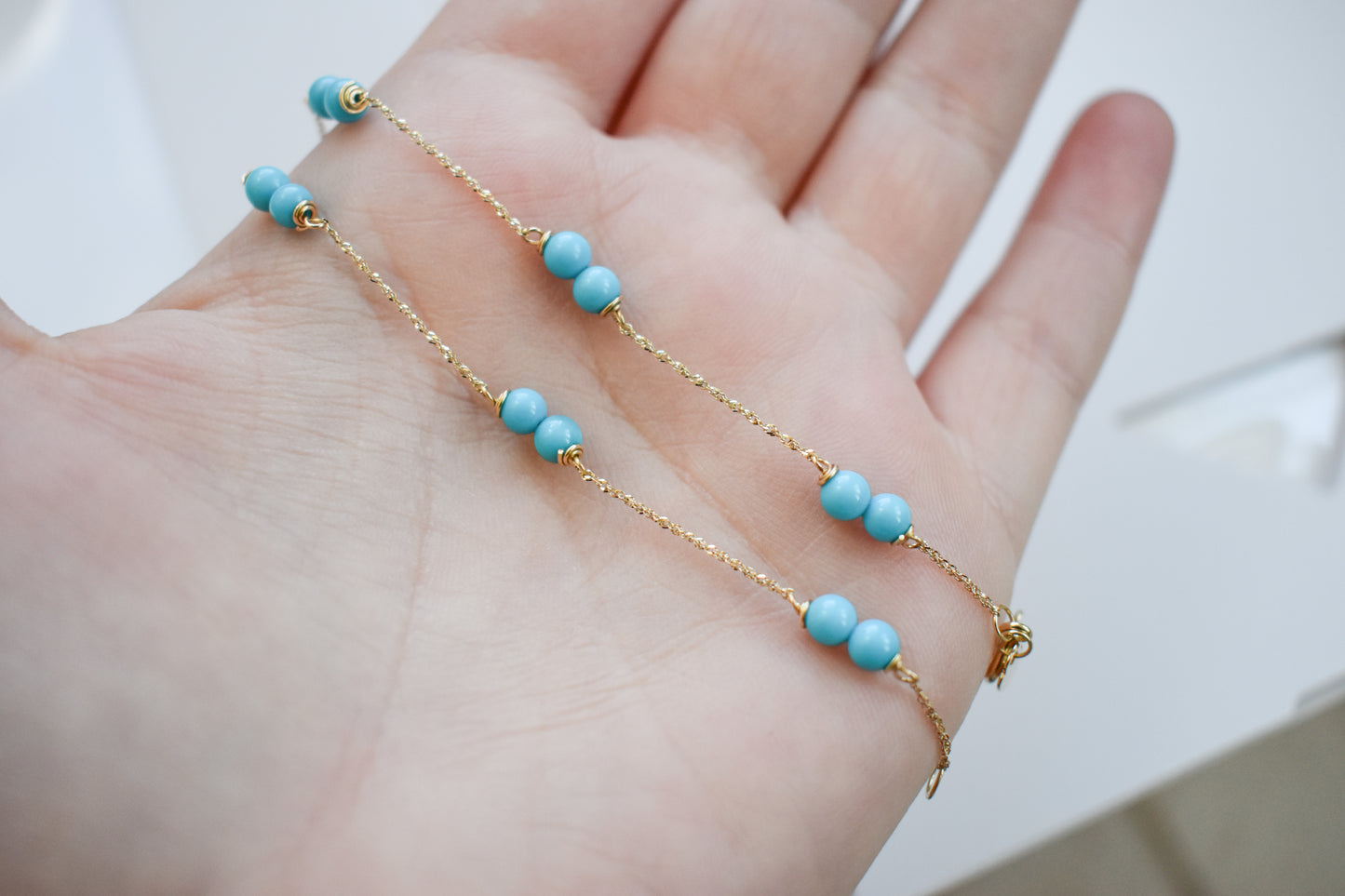 Vintage 14k Yellow Gold Turquoise Bead Anklet 9"
