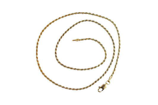 Vintage 14k Yellow Gold Solid Rope Chain Necklace 16 1/4"
