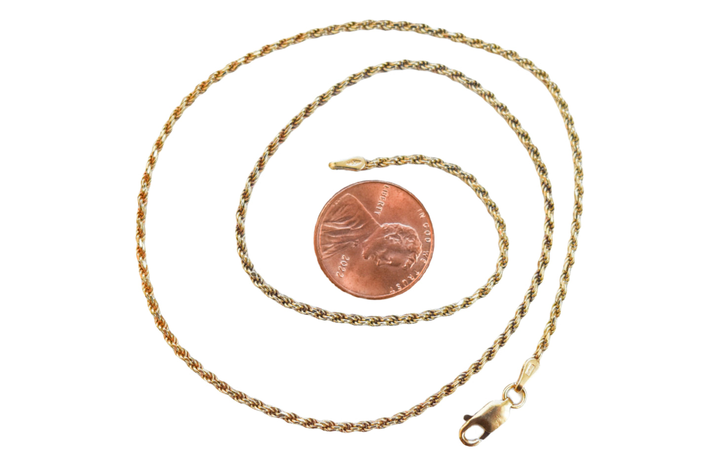 Vintage 14k Yellow Gold Solid Rope Chain Necklace 16 1/4"