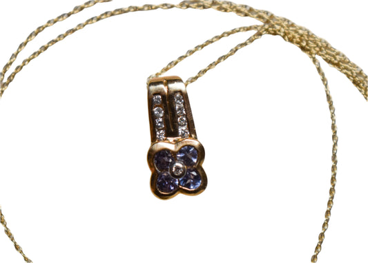 Vintage 14K Yellow Gold Tanzanite and Diamond Pendant on 18" Chain