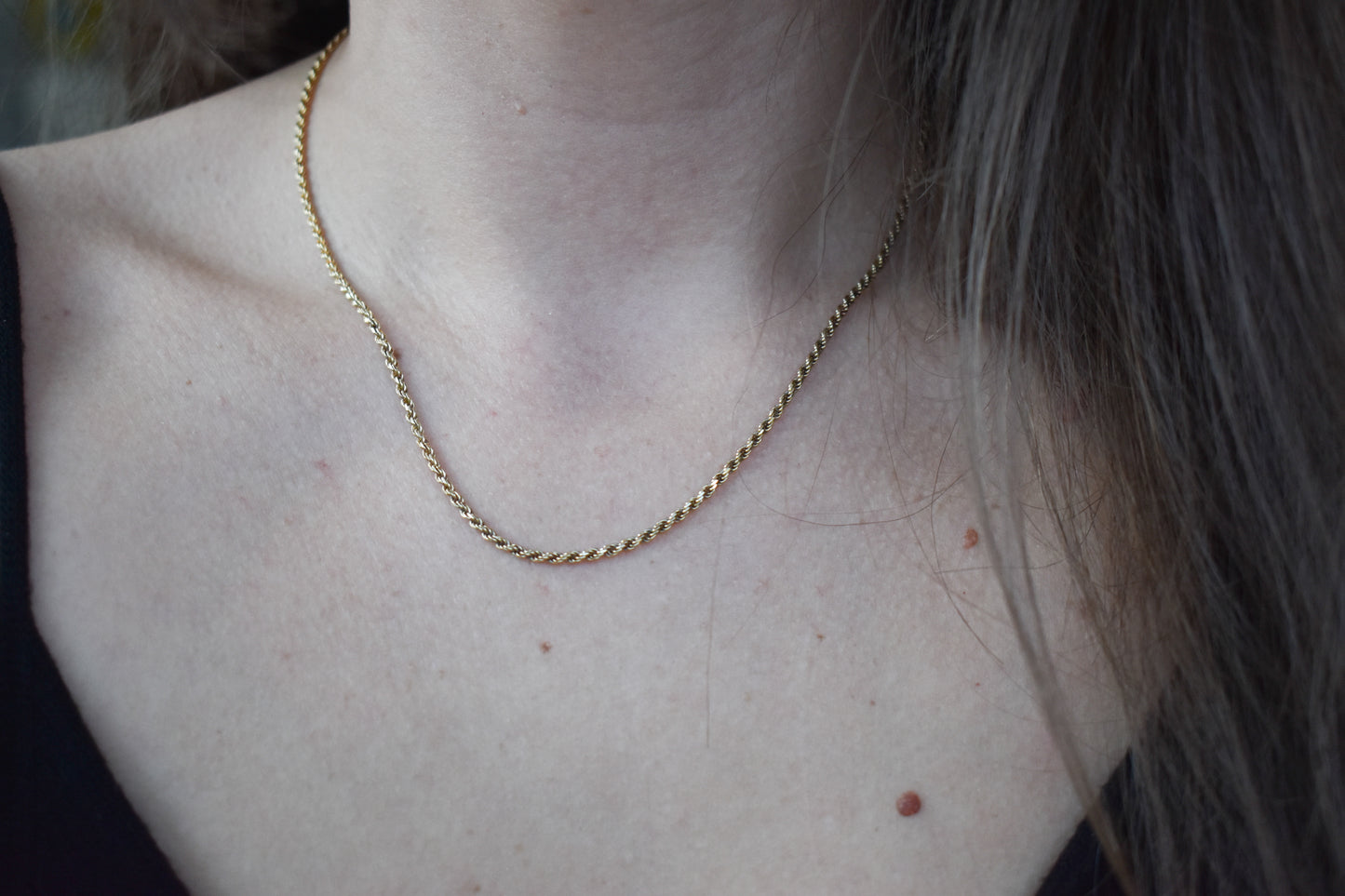 Vintage 14k Yellow Gold Solid Rope Chain Necklace 16 1/4"