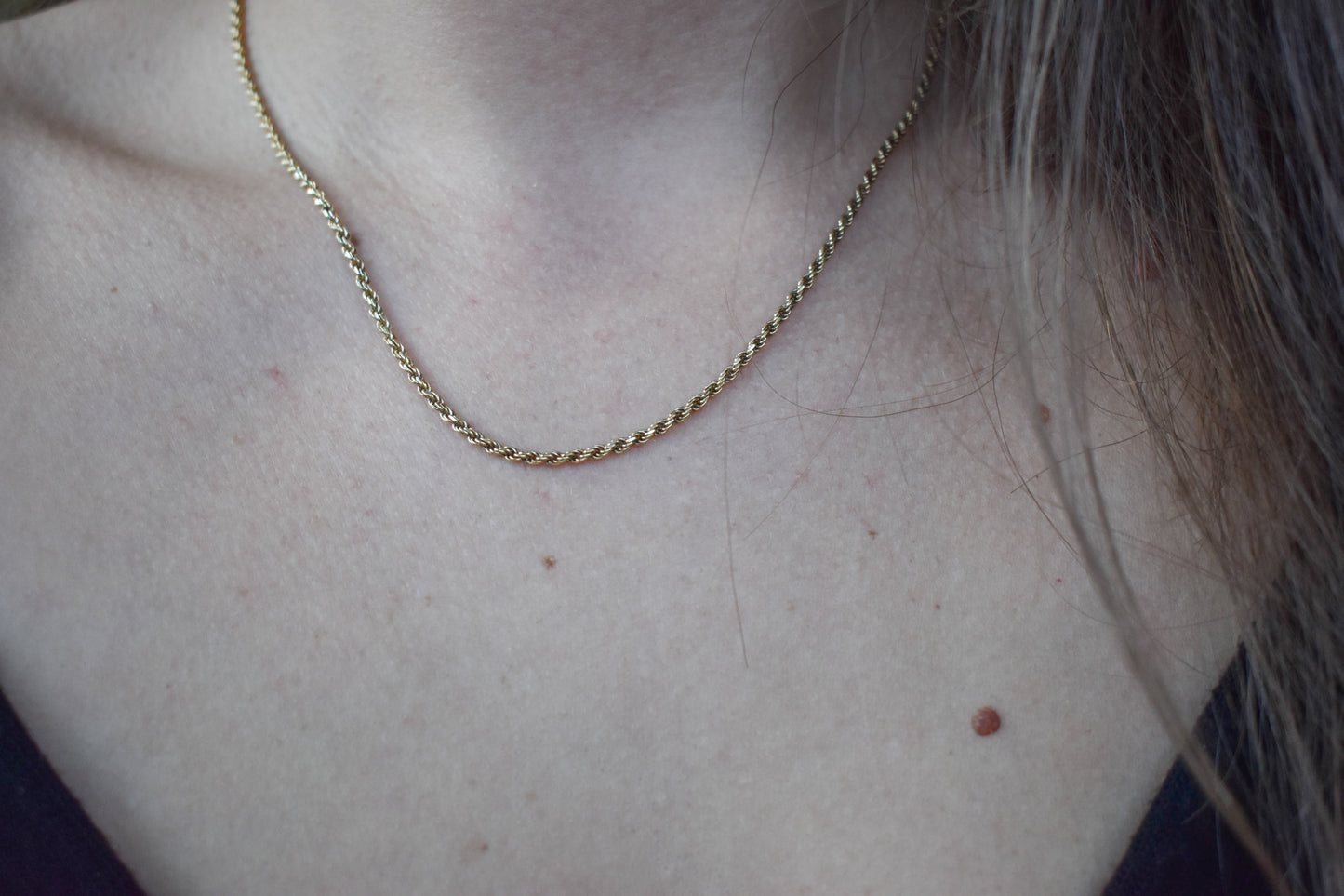 Vintage 14k Yellow Gold Solid Rope Chain Necklace 16 1/4"