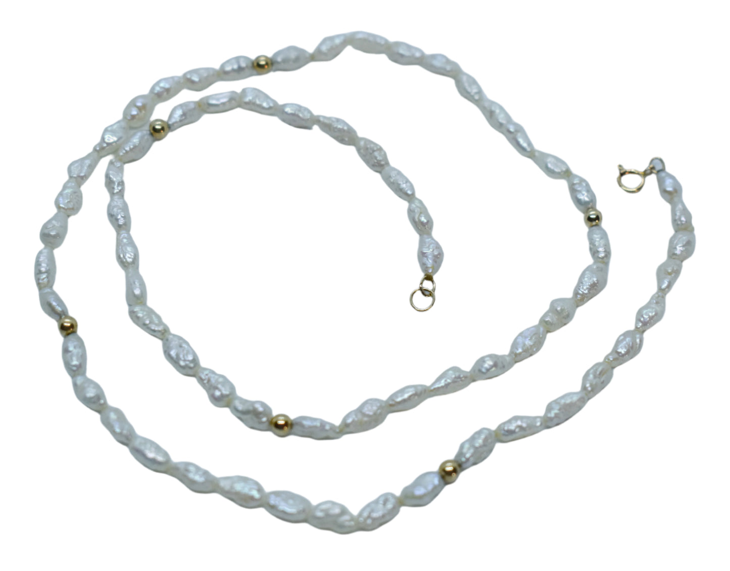 Vintage 14k Yellow Gold Saltwater Pearl and Gold Ball Necklace 18"