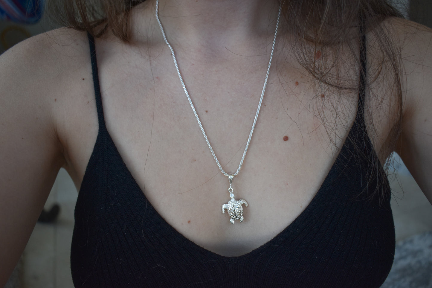 Vintage Sterling Silver Turtle Necklace and Earrings Set