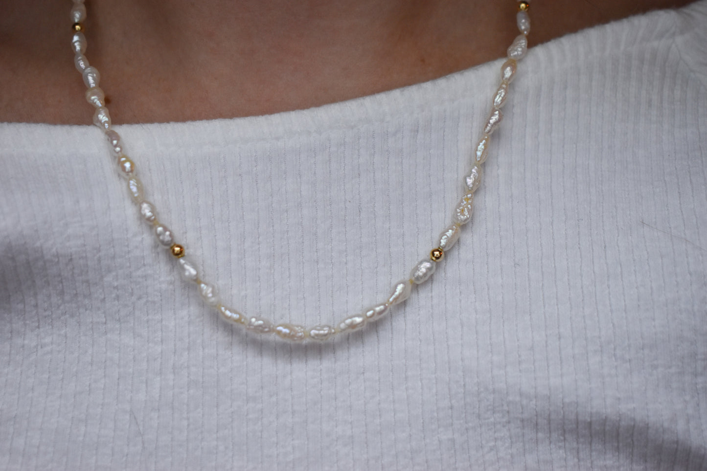 Vintage 14k Yellow Gold Saltwater Pearl and Gold Ball Necklace 18"