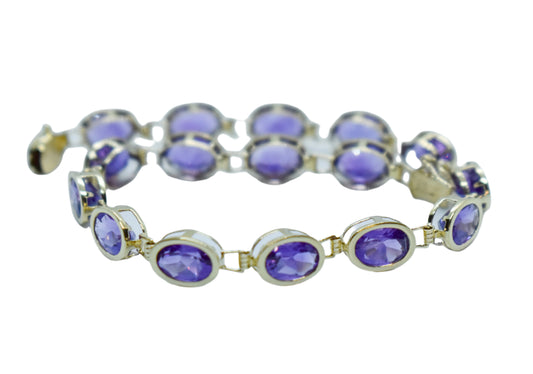 Vintage 14k Yellow Gold Amethyst Bracelet 7 1/2"