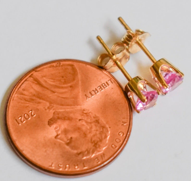 Vintage 14k Yellow Gold Pink Cubic Zirconia Stud Earrings