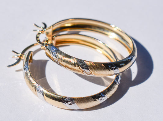 Vintage 10k Two Tone Gold Hoop Earrings