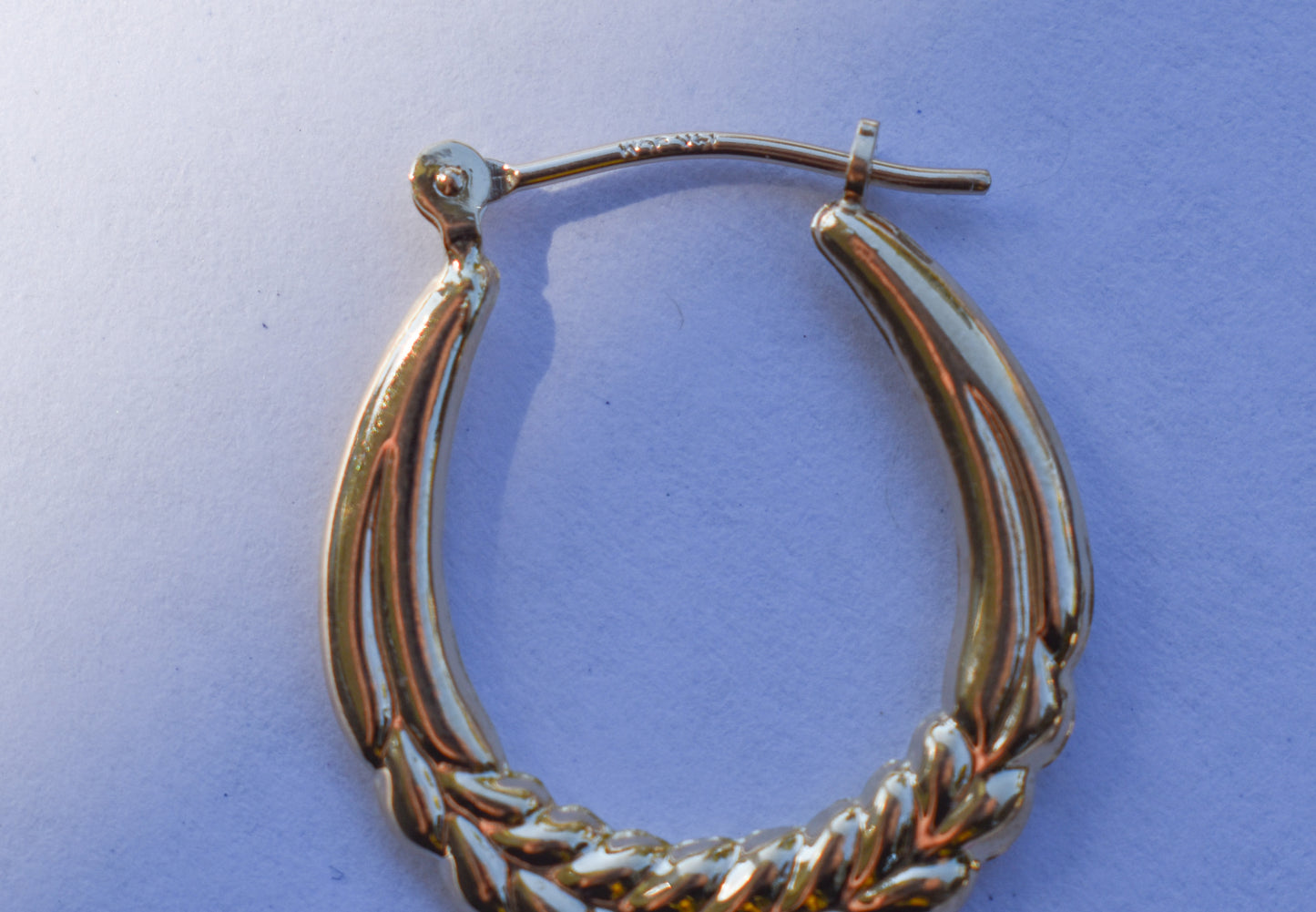 Vintage 14k Yellow Gold Hollow Wheat Hoop Earrings