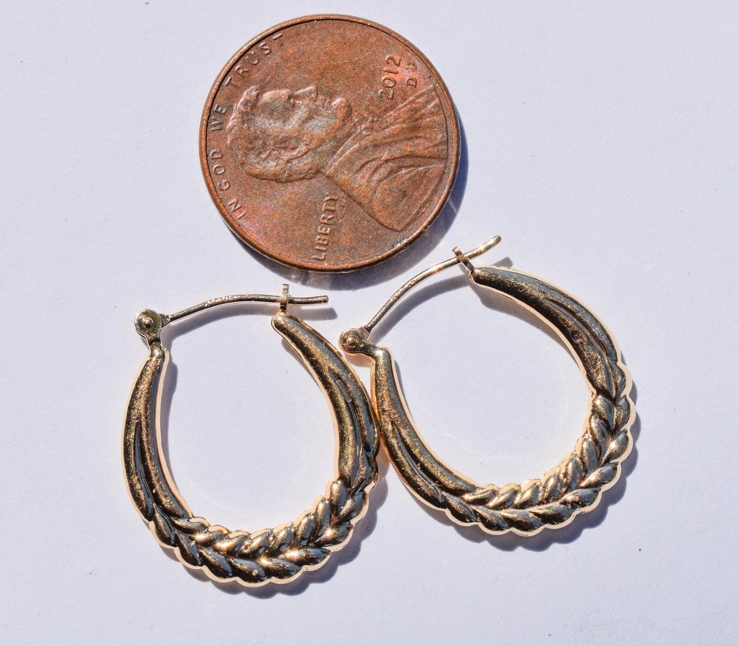 Vintage 14k Yellow Gold Hollow Wheat Hoop Earrings