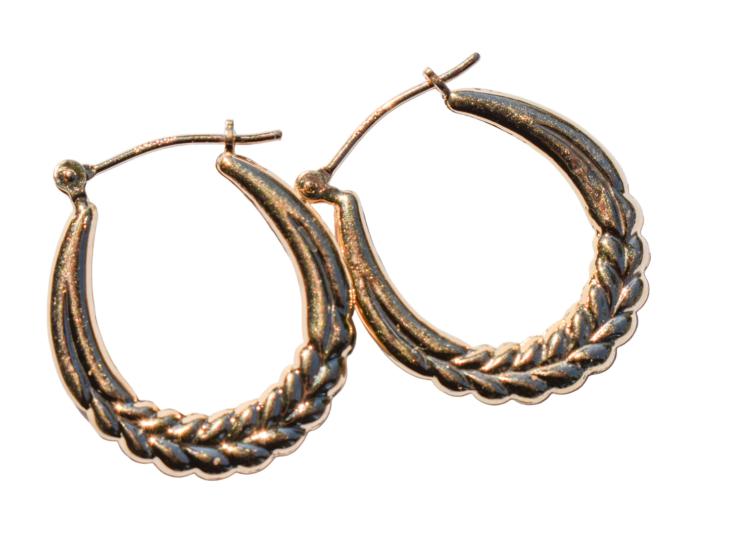 Vintage 14k Yellow Gold Hollow Wheat Hoop Earrings