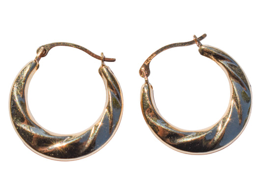 Vintage 14k Yellow Gold Twisted Swirl Hollow Hoop Earrings