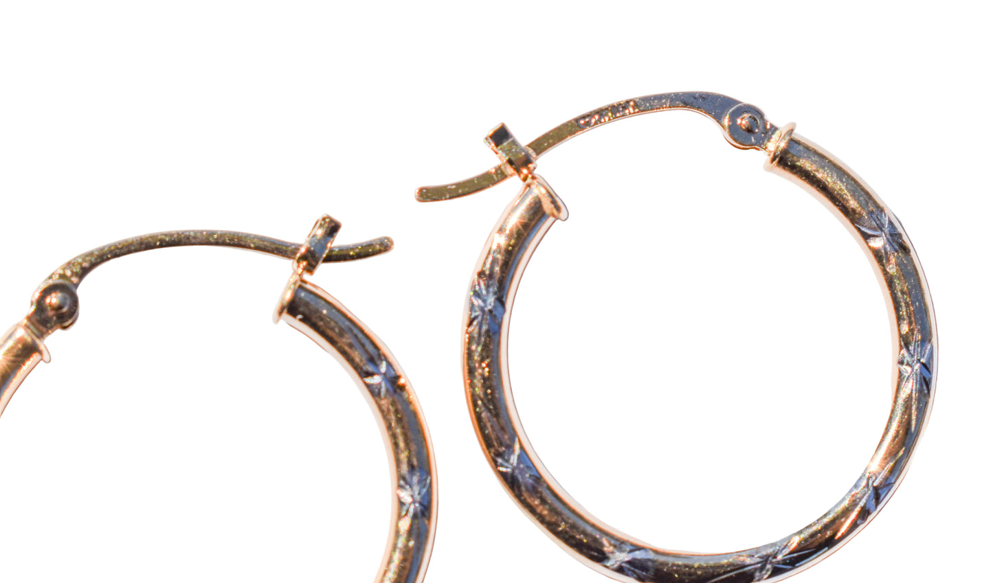 Vintage 14k Yellow Gold Hollow Diamond-Cut Hoop Earrings