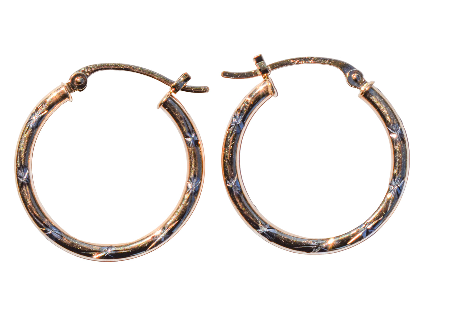 Vintage 14k Yellow Gold Hollow Diamond-Cut Hoop Earrings