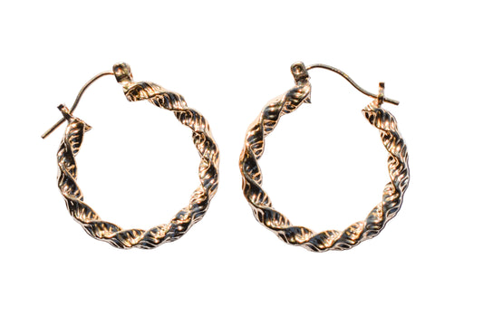 Vintage 14k Yellow Gold Hollow Twisted Rope Hoop Earrings