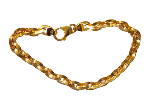 Vintage 14k Yellow Gold Hollow Beveled Rolo Link Chain Bracelet 7 1/2"