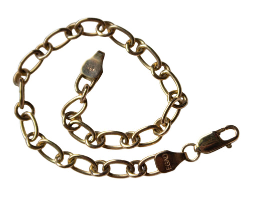 Handmade 14K Solid Yellow Gold Oval and Circle Link Chain Bracelet 7" Long