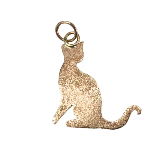 Handmade 14K Yellow Gold Laser Finish Cat Pendant