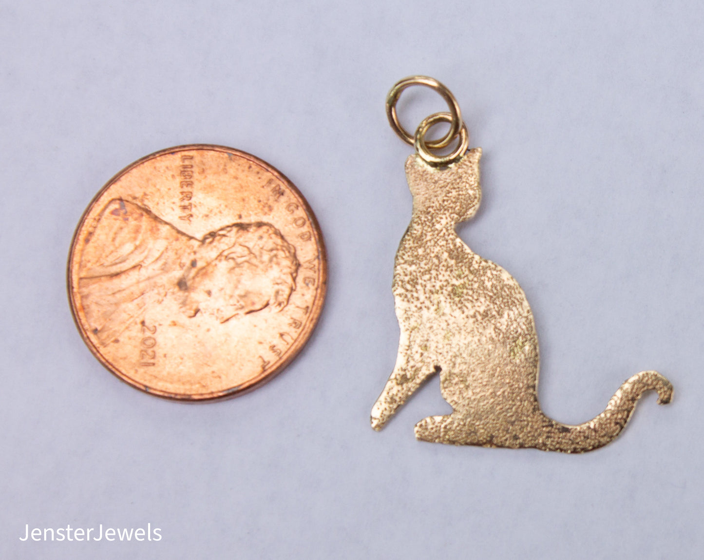 Handmade 14K Yellow Gold Laser Finish Cat Pendant