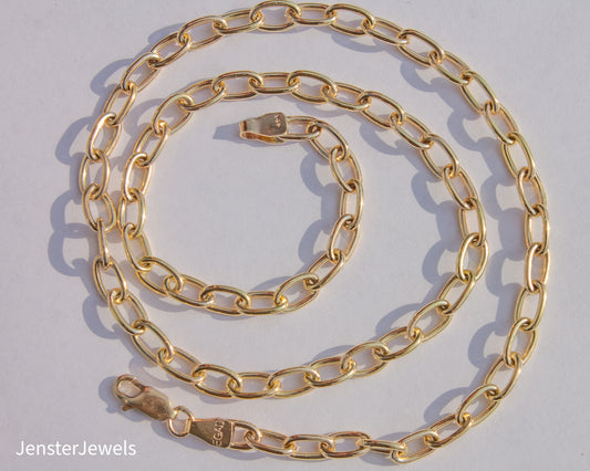 Handmade 14K Yellow Gold Oval Link Chain Necklace 16 1/2"