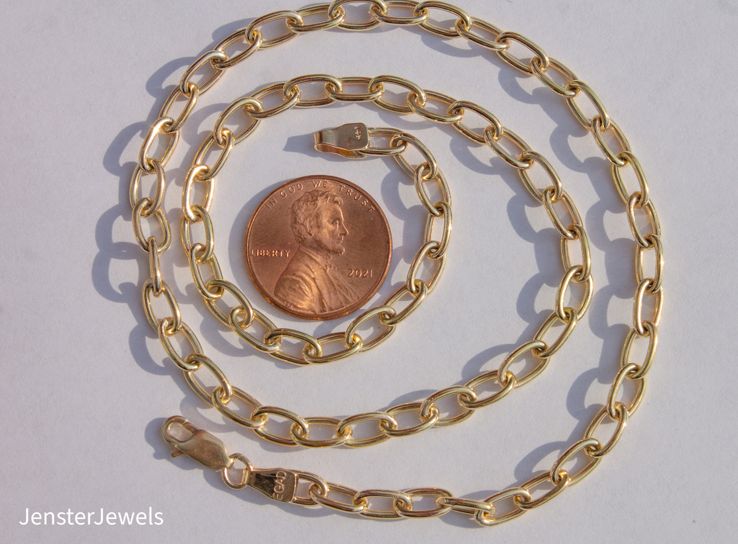 Handmade 14K Yellow Gold Oval Link Chain Necklace 16 1/2"
