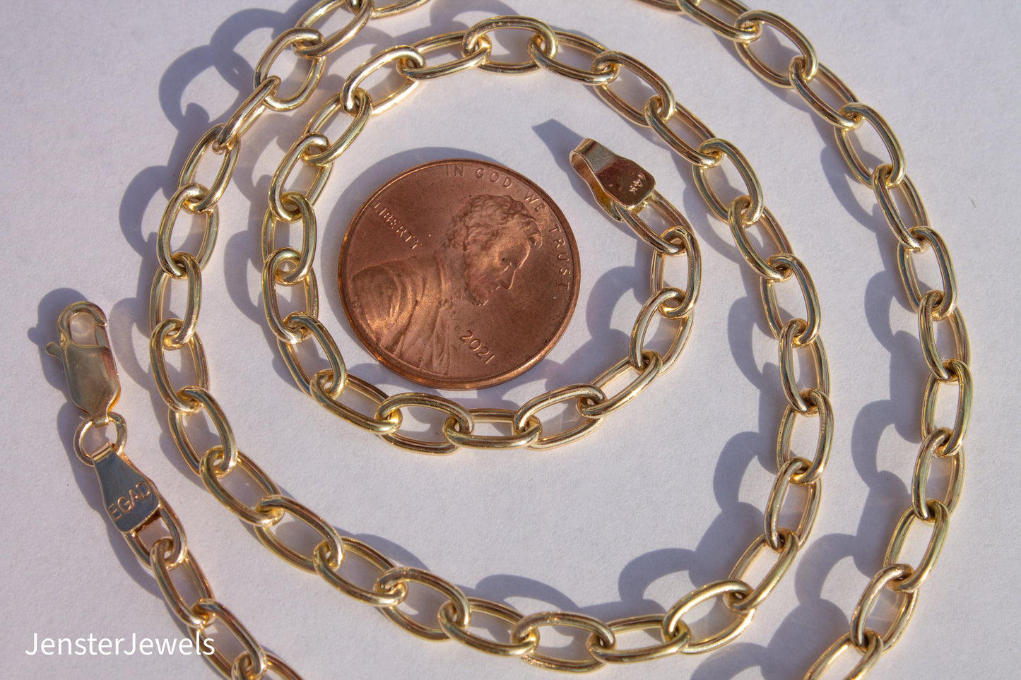 Handmade 14K Yellow Gold Oval Link Chain Necklace 16 1/2"