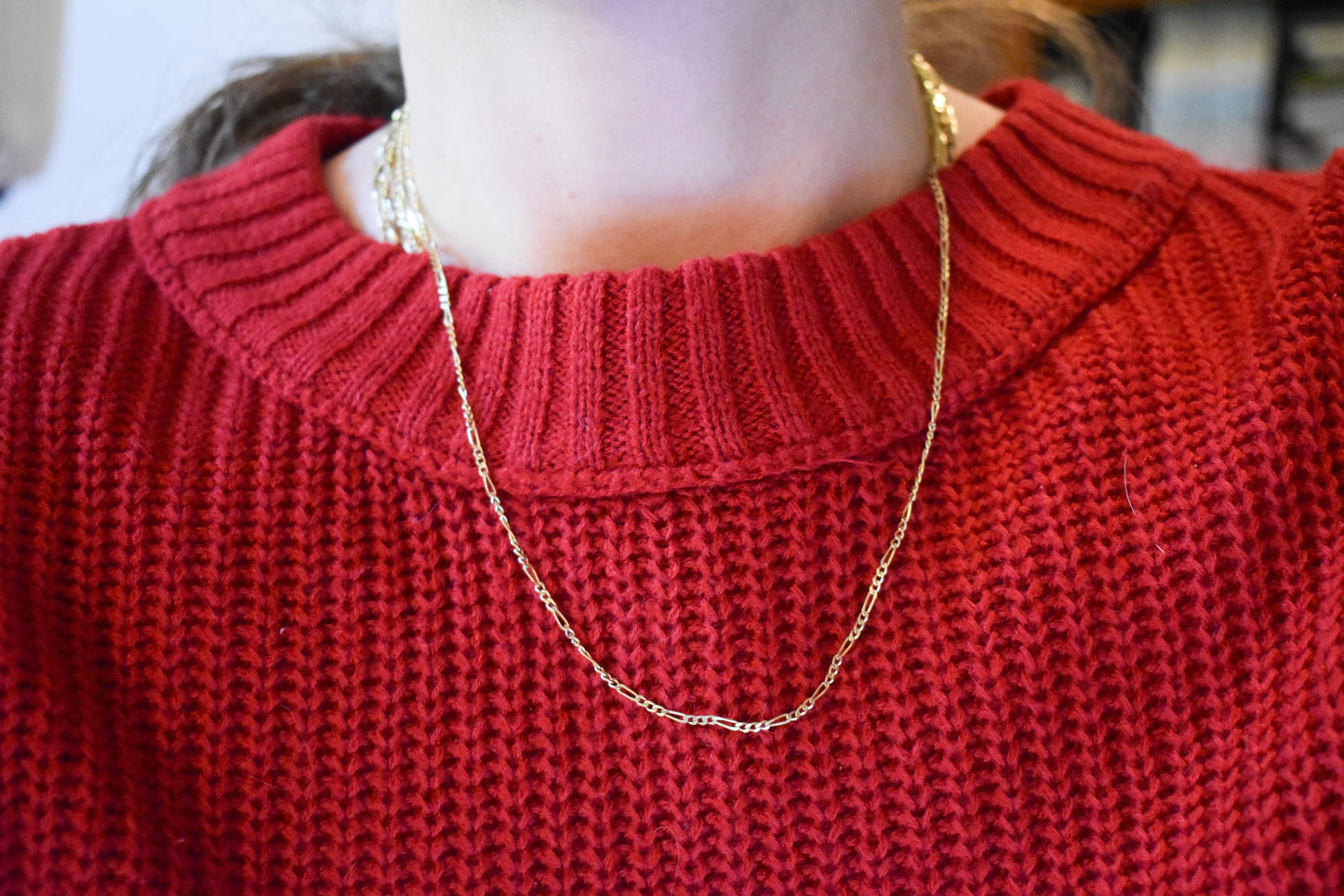 Vintage 14k Yellow Gold Figaro Chain Necklace 18 1/4"