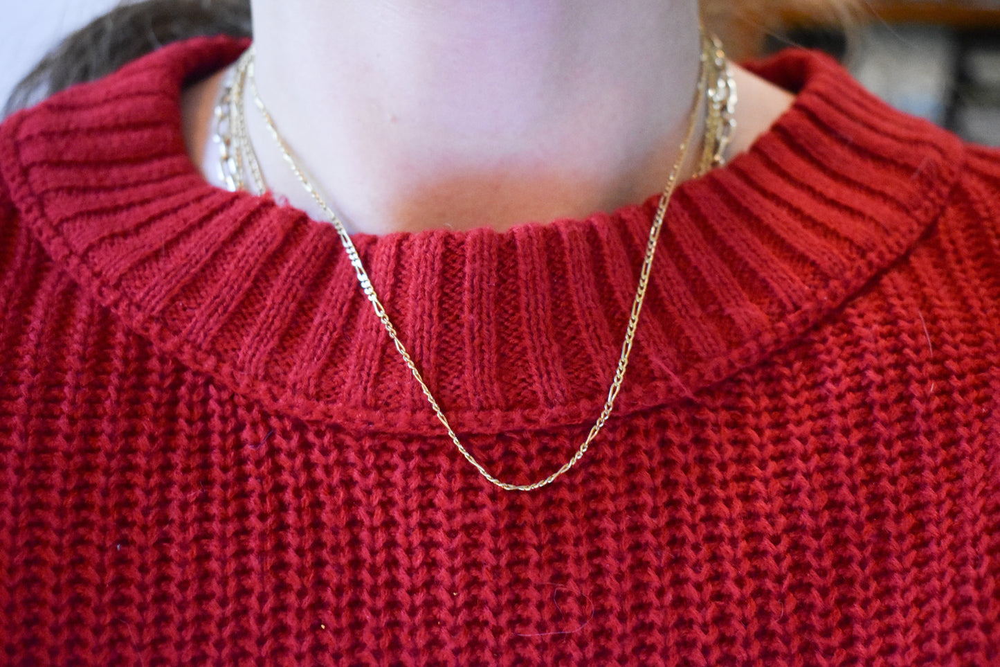 Vintage 14k Yellow Gold Figaro Chain Necklace 16 1/4"