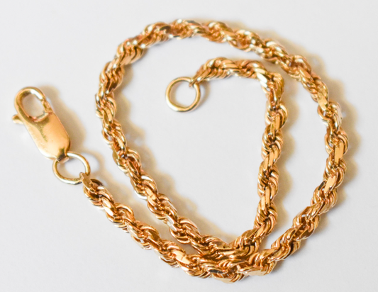 Vintage 14k Yellow Gold Solid Thick Rope Chain Bracelet 7"