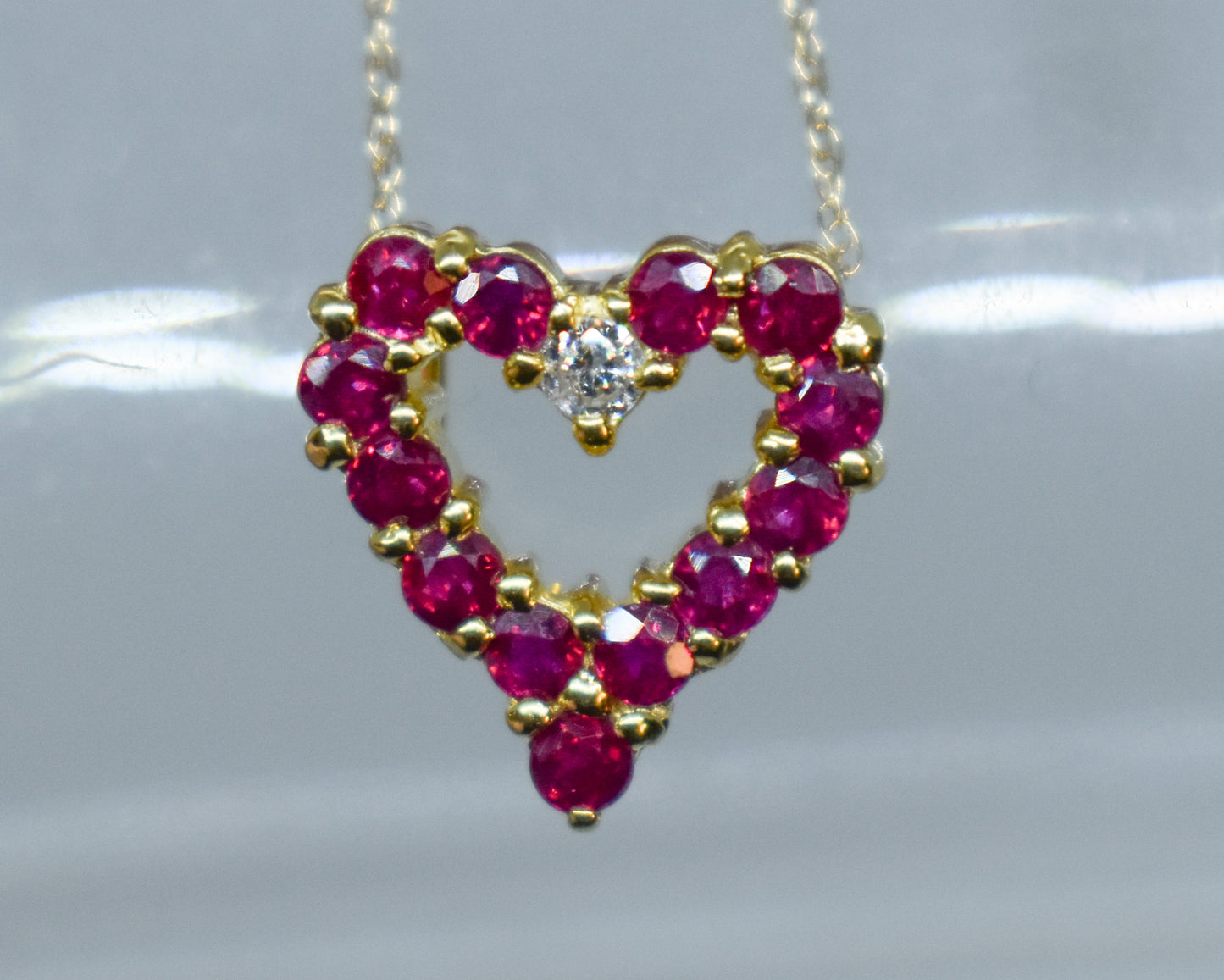 Vintage 14k Yellow Gold Ruby and Diamond Heart Necklace