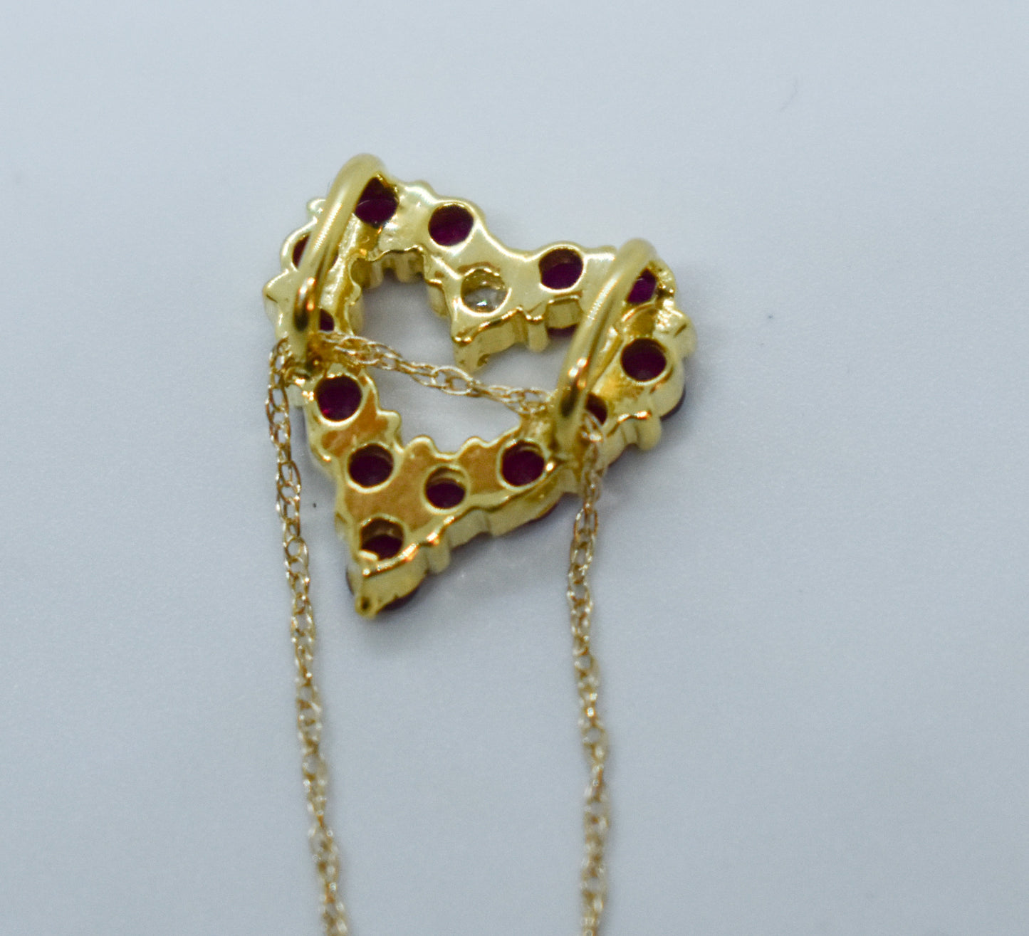 Vintage 14k Yellow Gold Ruby and Diamond Heart Necklace