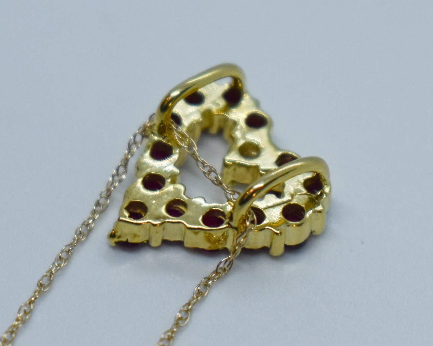 Vintage 14k Yellow Gold Ruby and Diamond Heart Necklace