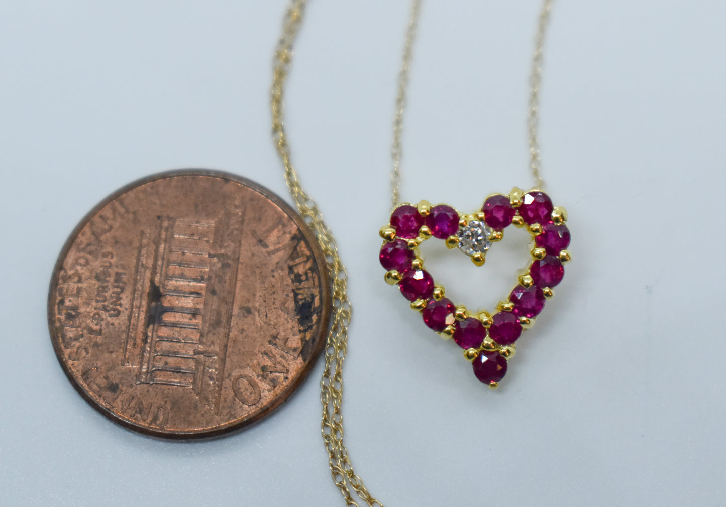 Vintage 14k Yellow Gold Ruby and Diamond Heart Necklace