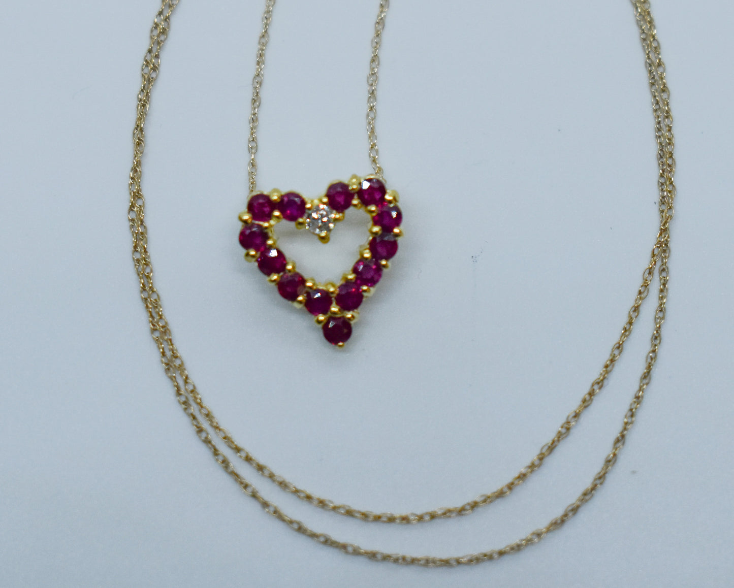 Vintage 14k Yellow Gold Ruby and Diamond Heart Necklace