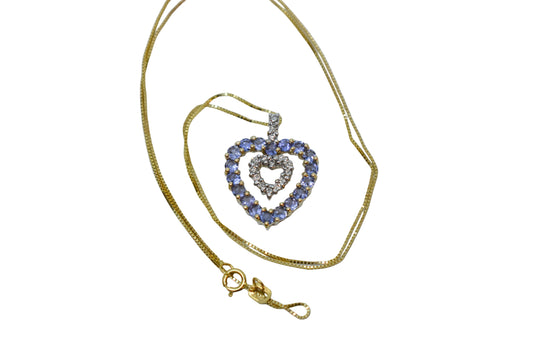 Vintage 14k Yellow Gold Tanzanite and Diamond Heart Necklace