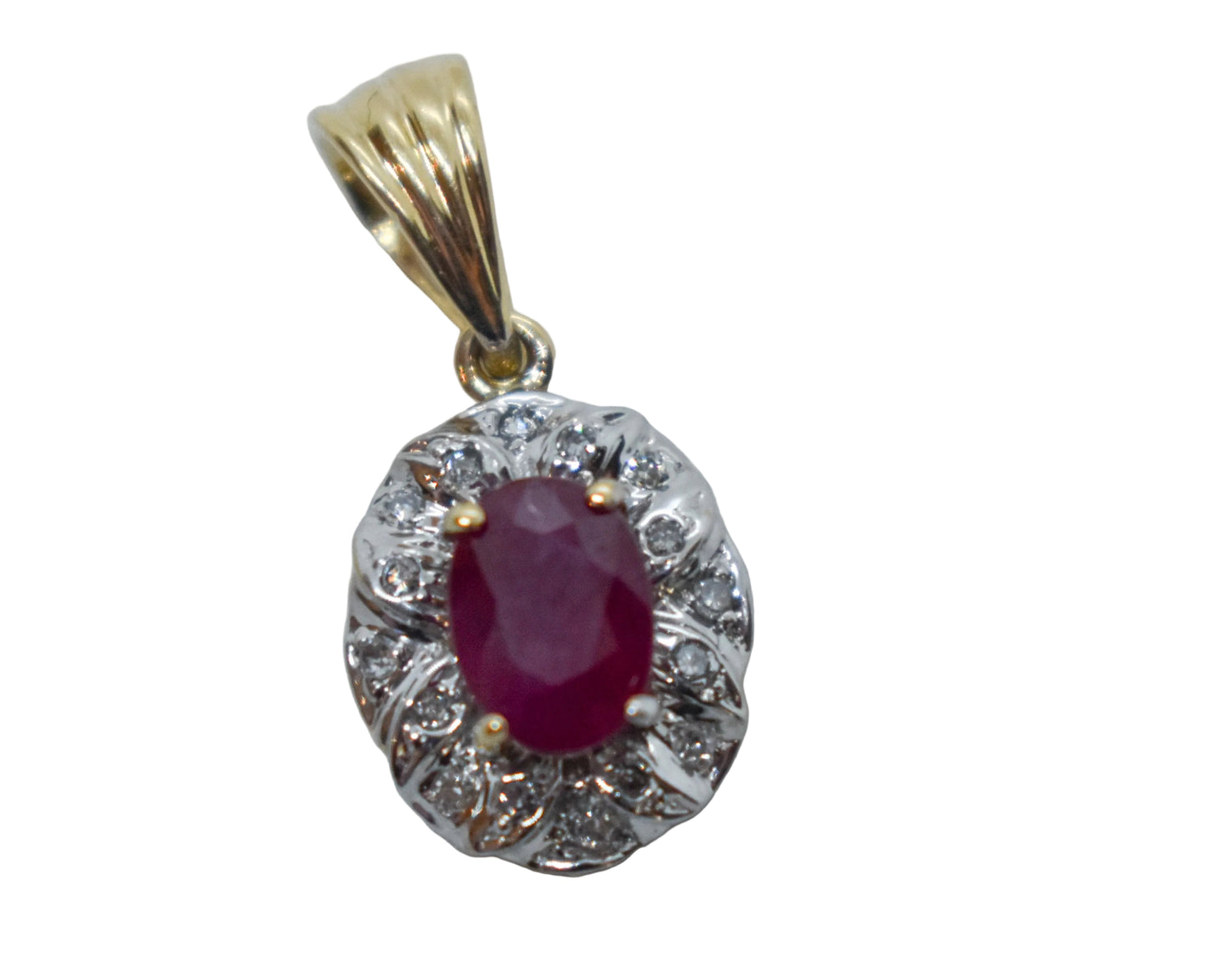 Vintage 14k Yellow Gold Ruby & Diamond Pendant