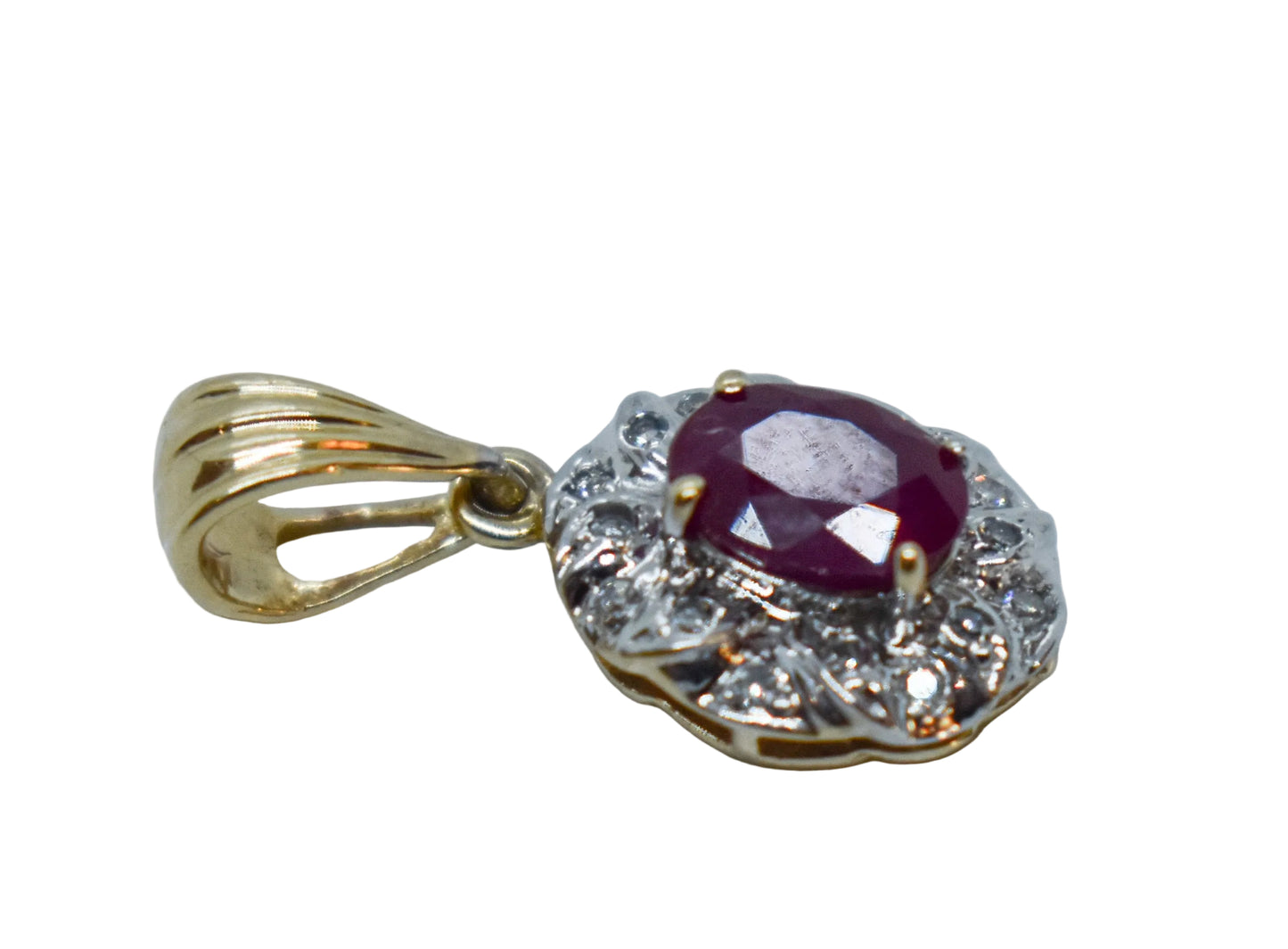 Vintage 14k Yellow Gold Ruby & Diamond Pendant