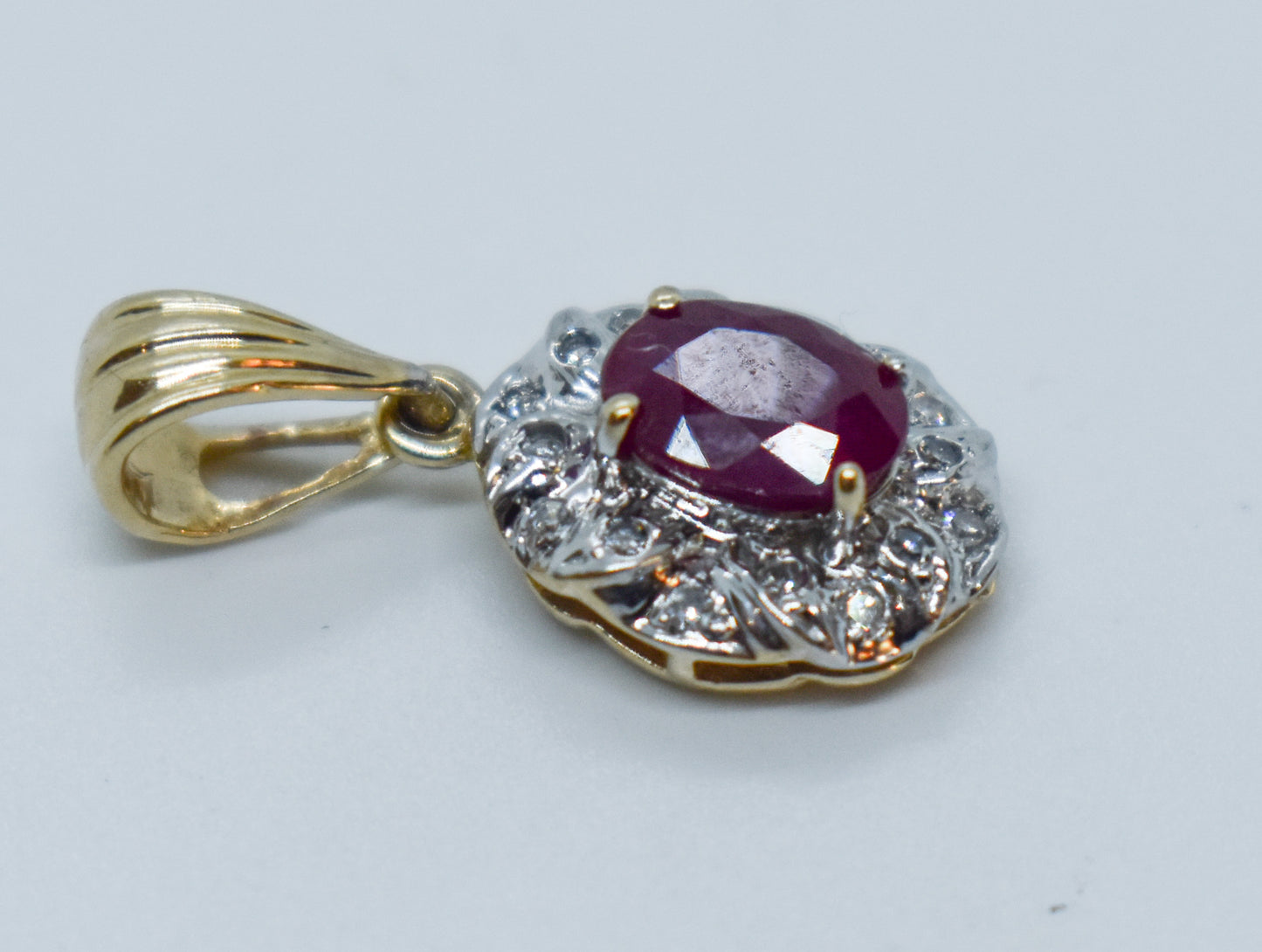 Vintage 14k Yellow Gold Ruby & Diamond Pendant